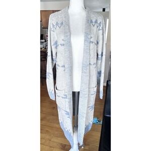 Jessica Simpson Cream Blue fuzzy Open Long Cardigan XL Sweater Southwestern